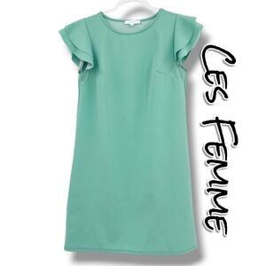 Ces Femme Mint Green Flutter Sleeve Shift Dress S Minimalist Spring Pastel Clean